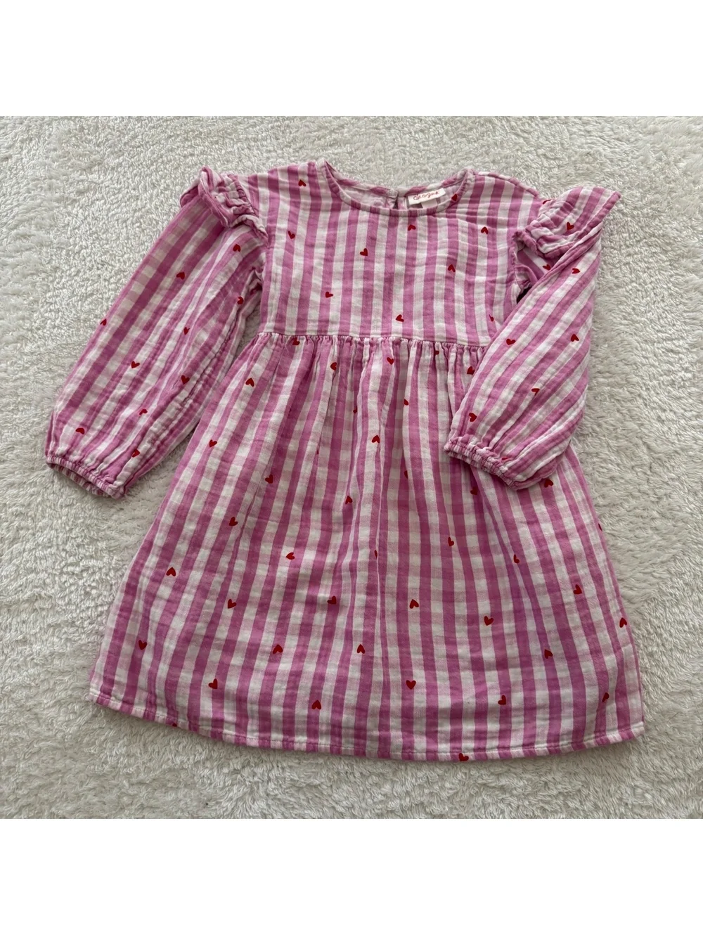 5t Pink Gingham Hearts Muslin Dress